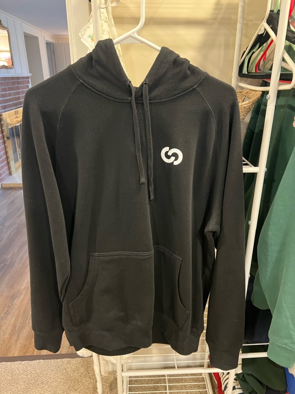 Black Hooded Pullover Sweatshirt with Small Logo